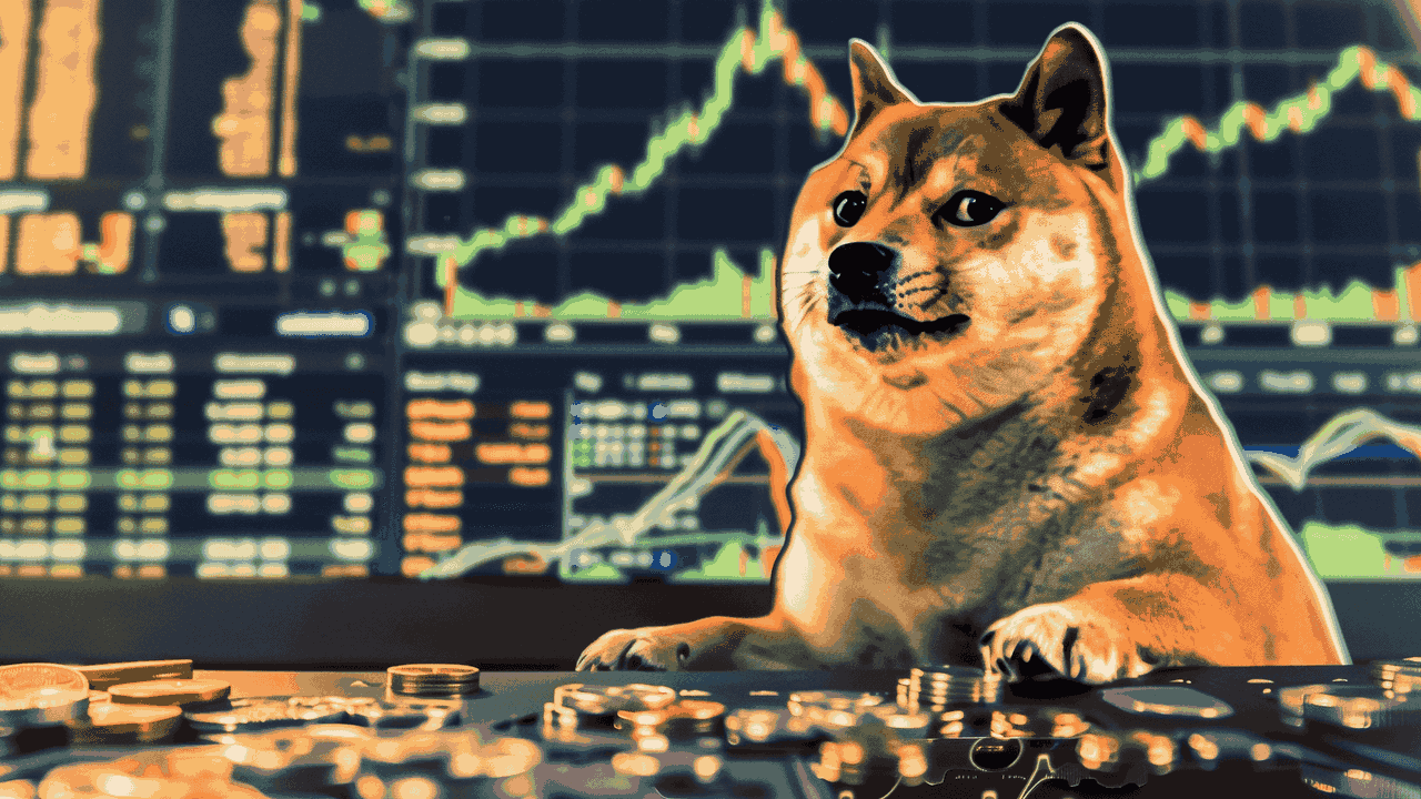 Doge met grafieken op de achtergrond (alt)
